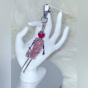 Women Car Key Holder, Bag Charm. Little Doll With Rhinestones and Pearl.